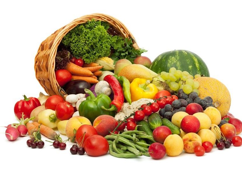 Fresh Vegetables, Fruits and other foodstuffs. Isolated.